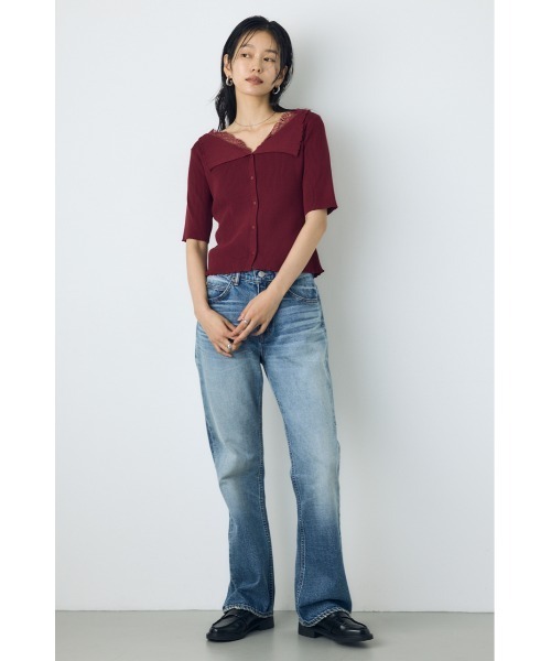 AZUL by moussy（アズールバイマウジー）の「【身長/骨格別着用画像あり】ネックレース5分袖ニットトップス 春服 夏服 秋服 サマーニット（ニット/セーター・レディース・ブラック/ボルドー/杢グレー・FREE）」の22枚目の写真