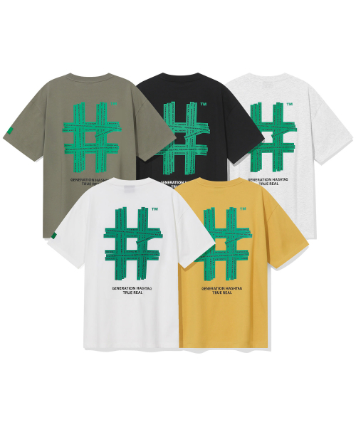 BEENTRILL（ビントリル）の「グリーンテーピングハッシュタグオーバーサイズ半袖Tシャツ（アイスグレー）（Tシャツ/カットソー・レディース・その他・2XL/LARGE/X-LARGE/MEDIUM/SMALL）」の4枚目の写真