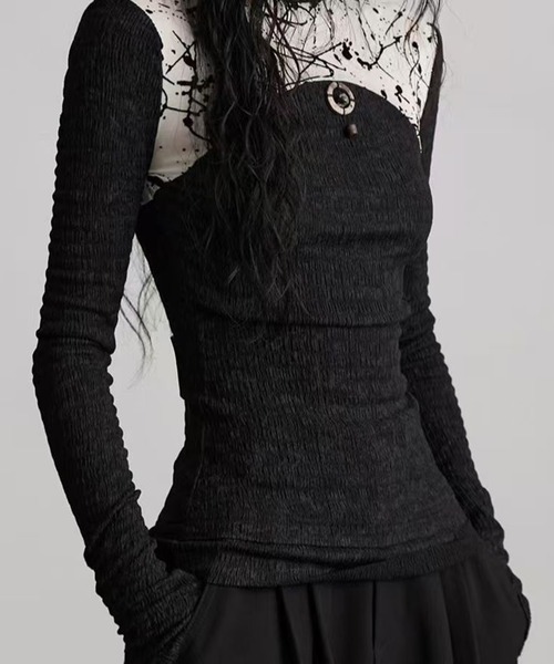 AsheKsha(アシクシャ)の「ハイネック スリム長袖トップス(その他トップス・レディース・ブラック・M)」の2枚目の写真