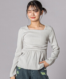ZIDDY（ジディ）の「シャーリングビスチェ風ペプラム長袖トップス(130~160cm)（Tシャツ/カットソー）」