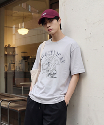 男性マルチアートワークベーシック半袖Tシャツ (ベージュ) (HC4STA1)