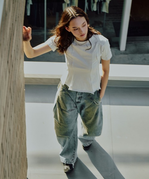 CONZ（コンズ）の「cut out slim T-shirt（Tシャツ/カットソー・レディース・ブラック/オフホワイト/ダークグレー・1/2/3）」の2枚目の写真