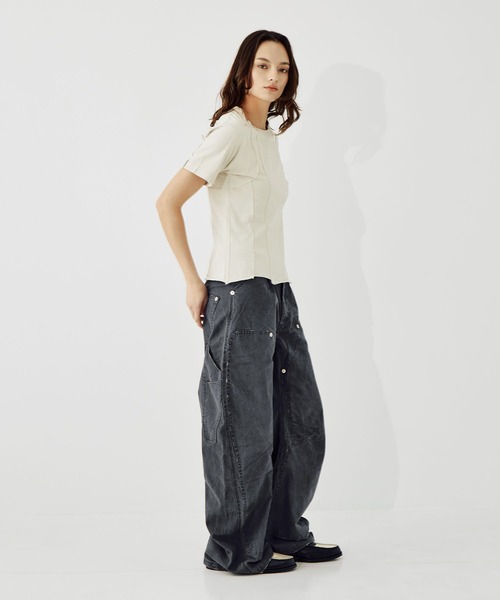 CONZ（コンズ）の「cut out slim T-shirt（Tシャツ/カットソー・レディース・ブラック/オフホワイト/ダークグレー・1/2/3）」の8枚目の写真