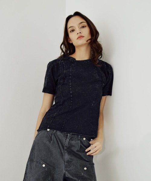 CONZ（コンズ）の「cut out slim T-shirt（Tシャツ/カットソー・レディース・ブラック/オフホワイト/ダークグレー・1/2/3）」の14枚目の写真