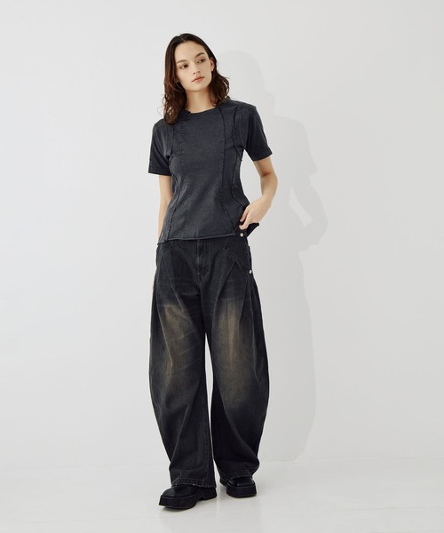 CONZ（コンズ）の「cut out slim T-shirt（Tシャツ/カットソー・レディース・ブラック/オフホワイト/ダークグレー・1/2/3）」の21枚目の写真