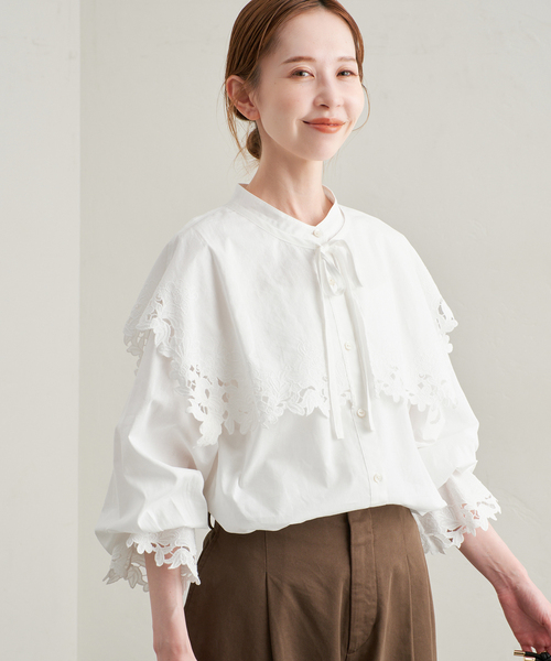 SLOBE IENA（スローブイエナ）の「《襟取り外し可/》刺繍カラーボリュームスリーブブラウス（シャツ/ブラウス・レディース・サックスブルー/ホワイト・FREE）」の10枚目の写真