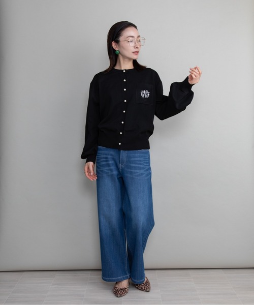 lodie(ロディ)の「胸ロゴ刺繍ニットカーデ(カーディガン/ボレロ・レディース・ベージュ/ブラック/グレー・FREE)」の7枚目の写真