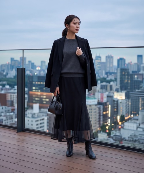 STYLE DELI（スタイルデリ）の「【DELI by】シアーレイヤードフレアロングスカート（スカート・レディース・ブラック・M）」の2枚目の写真