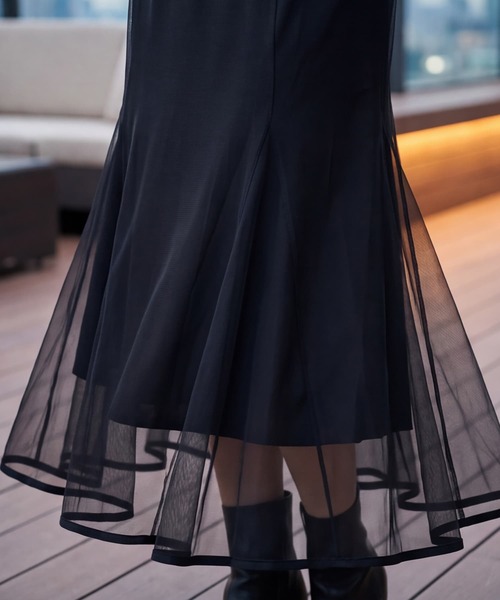 STYLE DELI（スタイルデリ）の「【DELI by】シアーレイヤードフレアロングスカート（スカート・レディース・ブラック・M）」の4枚目の写真
