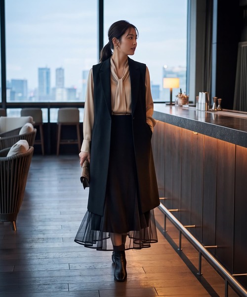 STYLE DELI（スタイルデリ）の「【DELI by】シアーレイヤードフレアロングスカート（スカート・レディース・ブラック・M）」の5枚目の写真