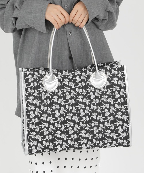 Casselini（キャセリーニ）の「Casselini(キャセリーニ)ジャガードビッグトート（トートバッグ・レディース・グレー/アイボリー/ブラック・FREE）」の22枚目の写真