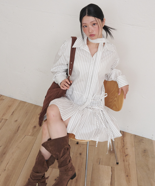 OPENING SUNSHINE(オープニングサンシャイン)の「ストライプ ダブルストラップ シャツ ミニワンピース アイボリー(ワンピース・レディース・その他・FREE)」の7枚目の写真