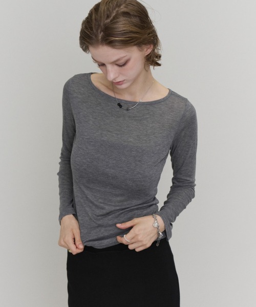 Rohwel(ローウェル)の「Sheer Basic Long Sleeve Tee / シアーベーシックロングスリーブT(Tシャツ/カットソー・レディース・ブラック/グレー/ミント/レッド・FREE)」の3枚目の写真