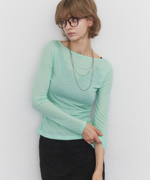 Rohwel(ローウェル)の「Sheer Basic Long Sleeve Tee / シアーベーシックロングスリーブT(Tシャツ/カットソー・レディース・ブラック/グレー/ミント/レッド・FREE)」の1枚目の写真
