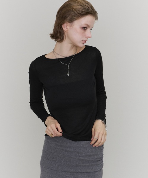 Rohwel(ローウェル)の「Sheer Basic Long Sleeve Tee / シアーベーシックロングスリーブT(Tシャツ/カットソー・レディース・ブラック/グレー/ミント/レッド・FREE)」の2枚目の写真