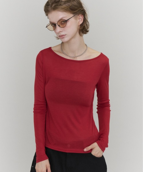 Rohwel(ローウェル)の「Sheer Basic Long Sleeve Tee / シアーベーシックロングスリーブT(Tシャツ/カットソー・レディース・ブラック/グレー/ミント/レッド・FREE)」の17枚目の写真