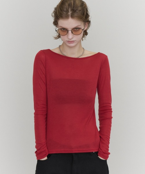 Rohwel(ローウェル)の「Sheer Basic Long Sleeve Tee / シアーベーシックロングスリーブT(Tシャツ/カットソー・レディース・ブラック/グレー/ミント/レッド・FREE)」の18枚目の写真
