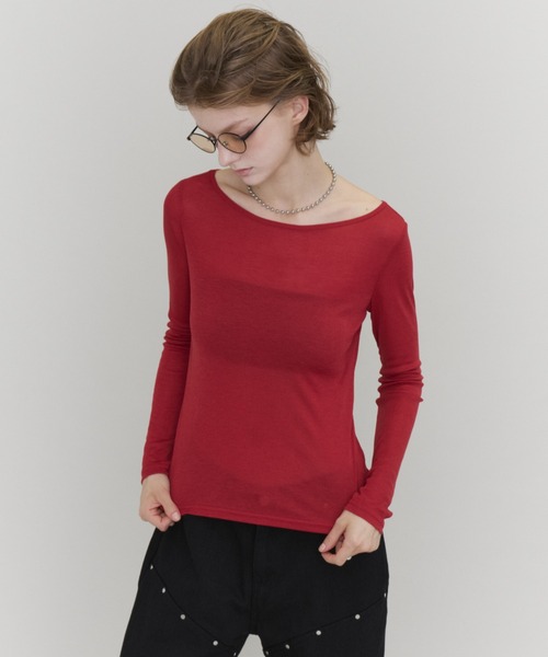 Rohwel(ローウェル)の「Sheer Basic Long Sleeve Tee / シアーベーシックロングスリーブT(Tシャツ/カットソー・レディース・ブラック/グレー/ミント/レッド・FREE)」の19枚目の写真
