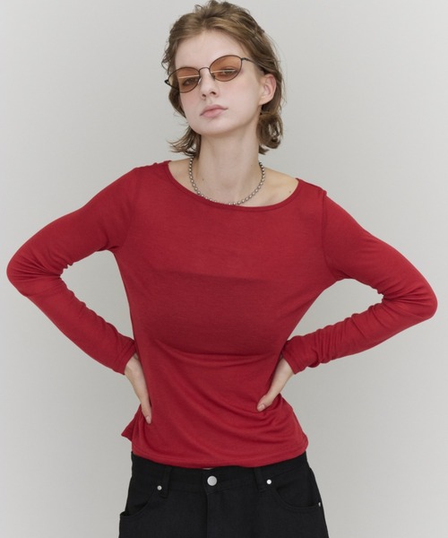 Rohwel(ローウェル)の「Sheer Basic Long Sleeve Tee / シアーベーシックロングスリーブT(Tシャツ/カットソー・レディース・ブラック/グレー/ミント/レッド・FREE)」の20枚目の写真