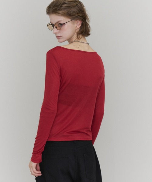 Rohwel(ローウェル)の「Sheer Basic Long Sleeve Tee / シアーベーシックロングスリーブT(Tシャツ/カットソー・レディース・ブラック/グレー/ミント/レッド・FREE)」の22枚目の写真
