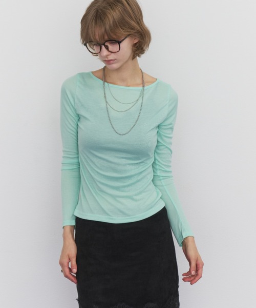 Rohwel(ローウェル)の「Sheer Basic Long Sleeve Tee / シアーベーシックロングスリーブT(Tシャツ/カットソー・レディース・ブラック/グレー/ミント/レッド・FREE)」の9枚目の写真