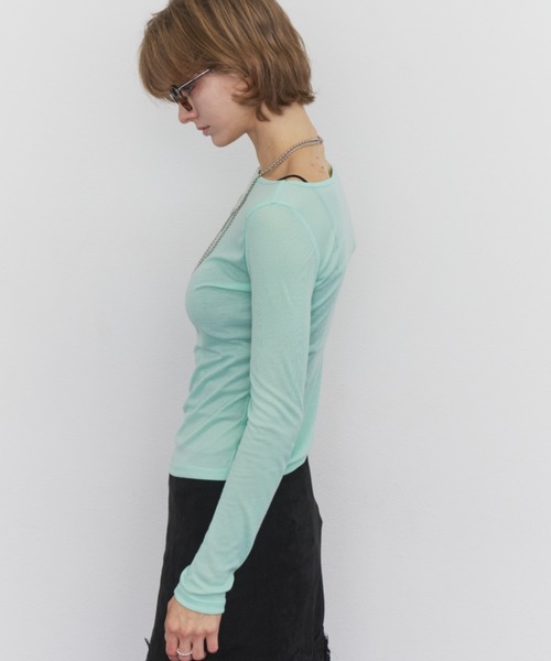 Rohwel(ローウェル)の「Sheer Basic Long Sleeve Tee / シアーベーシックロングスリーブT(Tシャツ/カットソー・レディース・ブラック/グレー/ミント/レッド・FREE)」の10枚目の写真