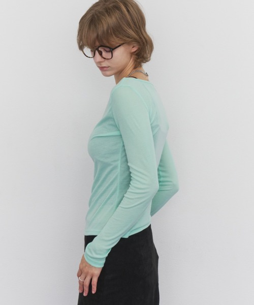 Rohwel(ローウェル)の「Sheer Basic Long Sleeve Tee / シアーベーシックロングスリーブT(Tシャツ/カットソー・レディース・ブラック/グレー/ミント/レッド・FREE)」の11枚目の写真