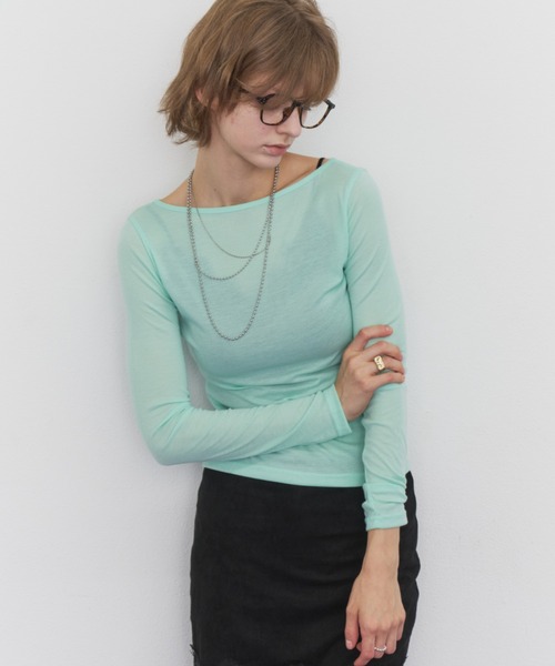 Rohwel(ローウェル)の「Sheer Basic Long Sleeve Tee / シアーベーシックロングスリーブT(Tシャツ/カットソー・レディース・ブラック/グレー/ミント/レッド・FREE)」の7枚目の写真