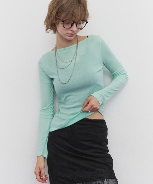 Rohwel(ローウェル)の「Sheer Basic Long Sleeve Tee / シアーベーシックロングスリーブT(Tシャツ/カットソー・レディース・ブラック/グレー/ミント/レッド・FREE)」の8枚目の写真
