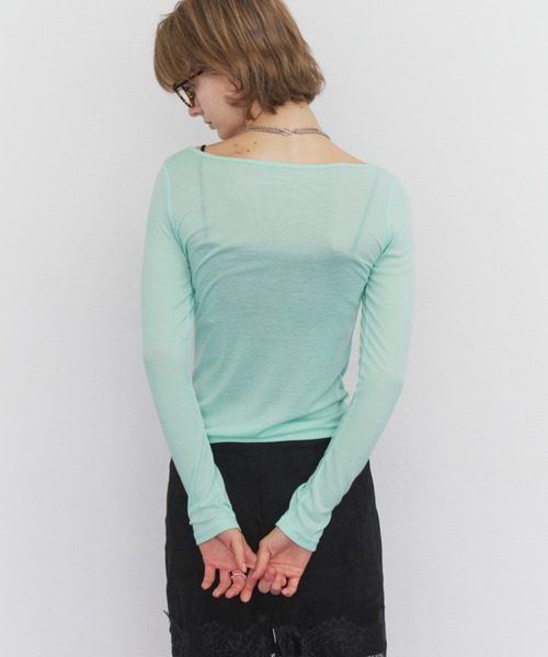 Rohwel(ローウェル)の「Sheer Basic Long Sleeve Tee / シアーベーシックロングスリーブT(Tシャツ/カットソー・レディース・ブラック/グレー/ミント/レッド・FREE)」の13枚目の写真