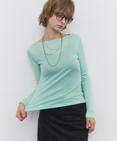 Rohwel(ローウェル)の「Sheer Basic Long Sleeve Tee / シアーベーシックロングスリーブT(Tシャツ/カットソー・レディース・ブラック/グレー/ミント/レッド・FREE)」の5枚目の写真