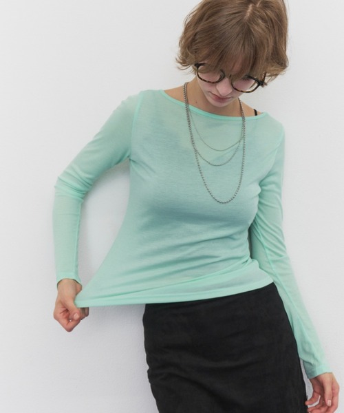 Rohwel(ローウェル)の「Sheer Basic Long Sleeve Tee / シアーベーシックロングスリーブT(Tシャツ/カットソー・レディース・ブラック/グレー/ミント/レッド・FREE)」の6枚目の写真