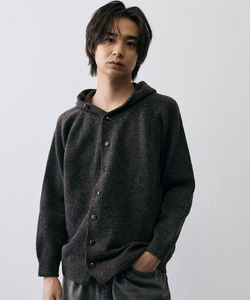 Shoowtime(ショウタイム)の「Shaggy Knit High Neck Hooded Cardigan / シャギーニット ハイネック フーデッドカーディガン(ニット/セーター・メンズ・ダークブラウン/グレー・X-LARGE/LARGE/MEDIUM)」の4枚目の写真