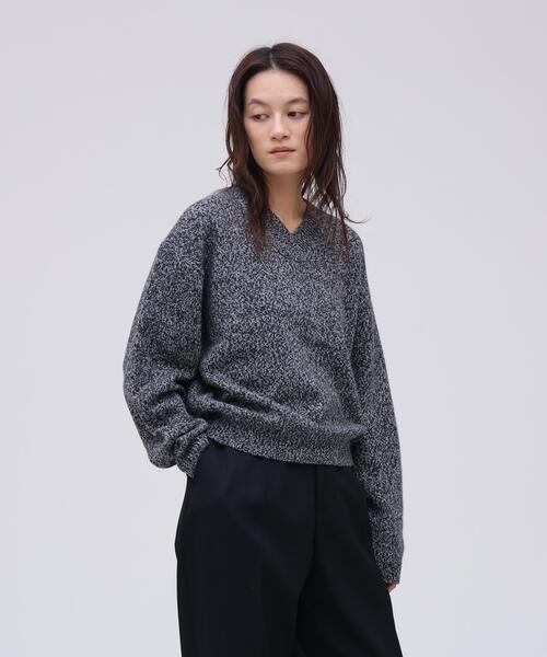 YLEVE(イレーヴ)の「YLEVE / WOOL CASHMERE MELANGE KNIT V NECK PULL OVER(ニット/セーター・レディース・ブラック/ブルー・1)」の2枚目の写真