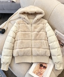 ファー切替 フーデッド中綿ジャケット