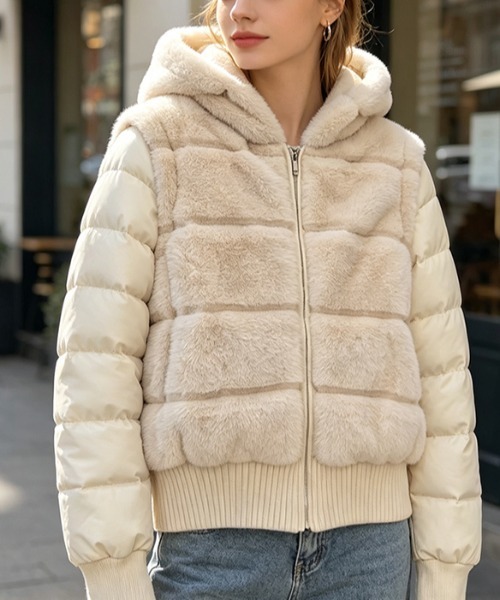 LUCPY(ラクピー)の「ファー切替 フーデッド中綿ジャケット(その他アウター・レディース・ホワイト/ブラック/グレー/ブラウン・MEDIUM/XX-LARGE/X-LARGE/LARGE)」の6枚目の写真