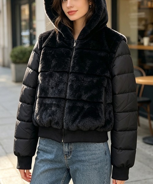 LUCPY(ラクピー)の「ファー切替 フーデッド中綿ジャケット(その他アウター・レディース・ホワイト/ブラック/グレー/ブラウン・MEDIUM/XX-LARGE/X-LARGE/LARGE)」の8枚目の写真