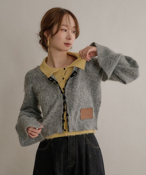 layered design hook cardigan / レイヤードデザインホック