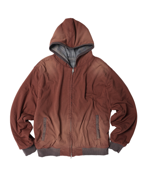 REVERSIBLE CHECK HOODIE ZIP-UP BROWN（パーカー）｜THEVINYLHOUSE
