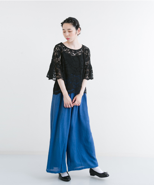 MERLOT（メルロー）の「フラワー総レースフレアスリーブシースルートップス1083-C17（シャツ/ブラウス・レディース・モカ/ブラック/ホワイト/ワインレッド・FREE）」の10枚目の写真