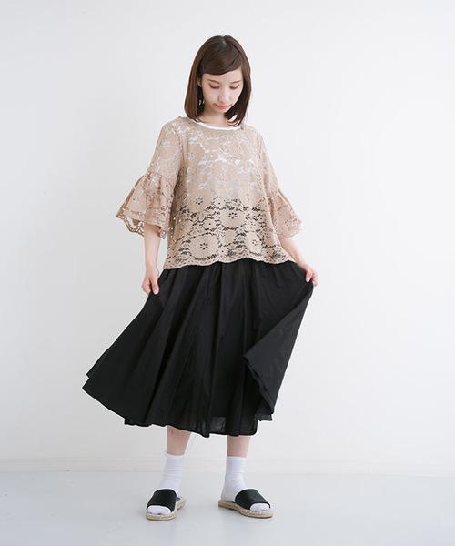 MERLOT（メルロー）の「フラワー総レースフレアスリーブシースルートップス1083-C17（シャツ/ブラウス・レディース・モカ/ブラック/ホワイト/ワインレッド・FREE）」の18枚目の写真