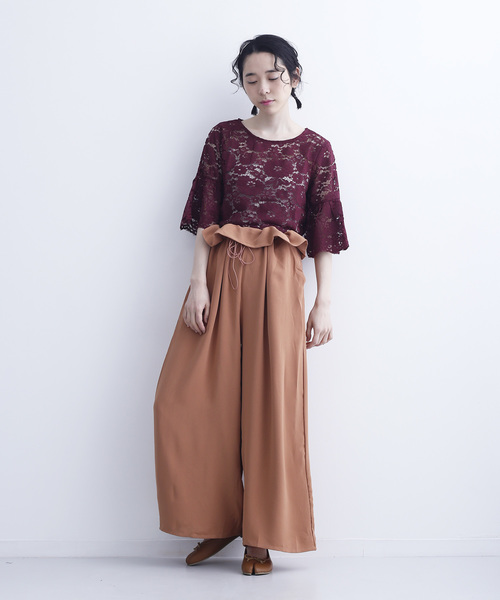 MERLOT（メルロー）の「フラワー総レースフレアスリーブシースルートップス1083-C17（シャツ/ブラウス・レディース・モカ/ブラック/ホワイト/ワインレッド・FREE）」の21枚目の写真