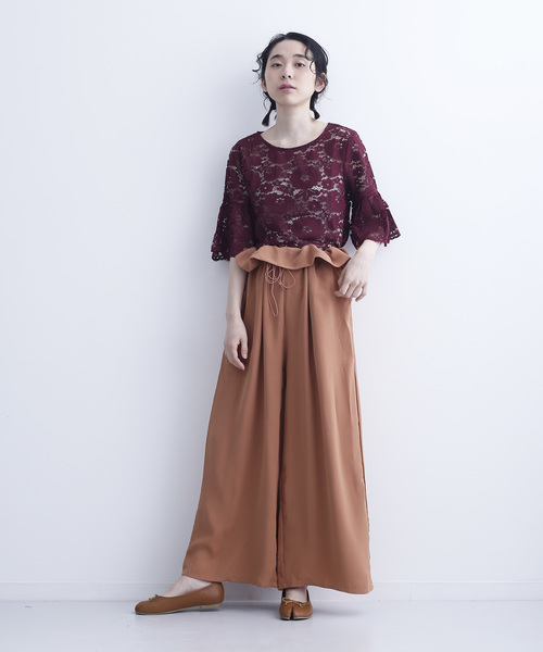 MERLOT（メルロー）の「フラワー総レースフレアスリーブシースルートップス1083-C17（シャツ/ブラウス・レディース・モカ/ブラック/ホワイト/ワインレッド・FREE）」の20枚目の写真