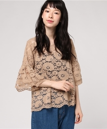 MERLOT | フラワー総レースフレアスリーブシースルートップス1083(シャツ/ブラウス)