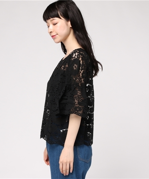 MERLOT（メルロー）の「フラワー総レースフレアスリーブシースルートップス1083-C17（シャツ/ブラウス・レディース・モカ/ブラック/ホワイト/ワインレッド・FREE）」の7枚目の写真