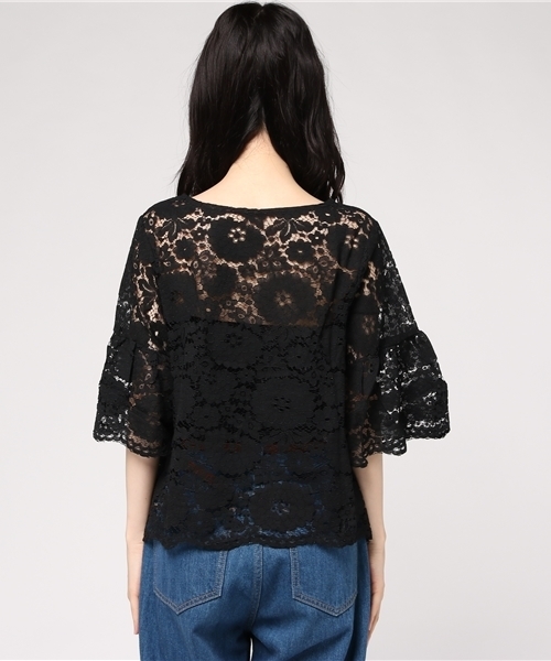 MERLOT（メルロー）の「フラワー総レースフレアスリーブシースルートップス1083-C17（シャツ/ブラウス・レディース・モカ/ブラック/ホワイト/ワインレッド・FREE）」の8枚目の写真