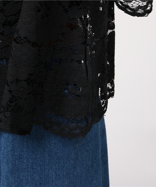 MERLOT（メルロー）の「フラワー総レースフレアスリーブシースルートップス1083-C17（シャツ/ブラウス・レディース・モカ/ブラック/ホワイト/ワインレッド・FREE）」の14枚目の写真