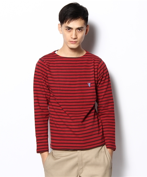 coen（コーエン）の「ボーダーボートネックカットソー ∞（Tシャツ/カットソー・メンズ・その他1/レッド/ダークグレー/マスタード・SMALL/MEDIUM/LARGE/X-LARGE）」の4枚目の写真