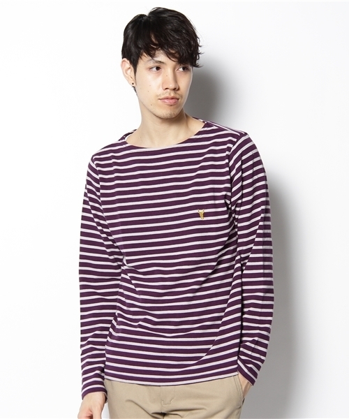 coen（コーエン）の「ボーダーボートネックカットソー ∞（Tシャツ/カットソー・メンズ・その他1/レッド/ダークグレー/マスタード・SMALL/MEDIUM/LARGE/X-LARGE）」の2枚目の写真