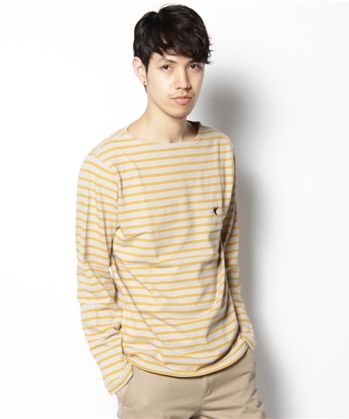 coen（コーエン）の「ボーダーボートネックカットソー ∞（Tシャツ/カットソー・メンズ・その他1/レッド/ダークグレー/マスタード・SMALL/MEDIUM/LARGE/X-LARGE）」の3枚目の写真